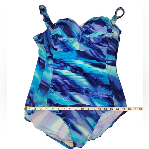 Trimshaper Swimsuit Tummy Control, Ruched F. Panel, Adj. Straps Blu/Pur SZ 12 - Picture 4 of 11